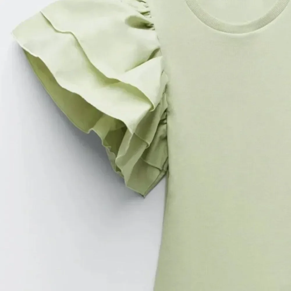 Zara Ribbed Ruffle Bodysuit - Size M - 95% Cotton, 5% Elastane - NEW ✨🍃
